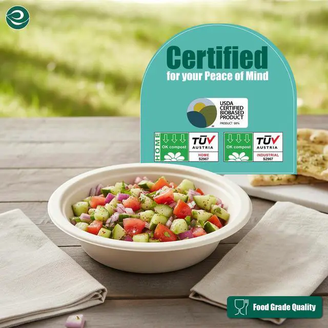 Alt view image 3 of 7 - Disposable Paper Bowls 12 oz, 50 Pack Compostable Sugarcane Bagasse Bowls, Heavy Duty & Microwave Safe, Biodegradable Large Bowls For Serving Soup, Salad, Snacks Natural Brown