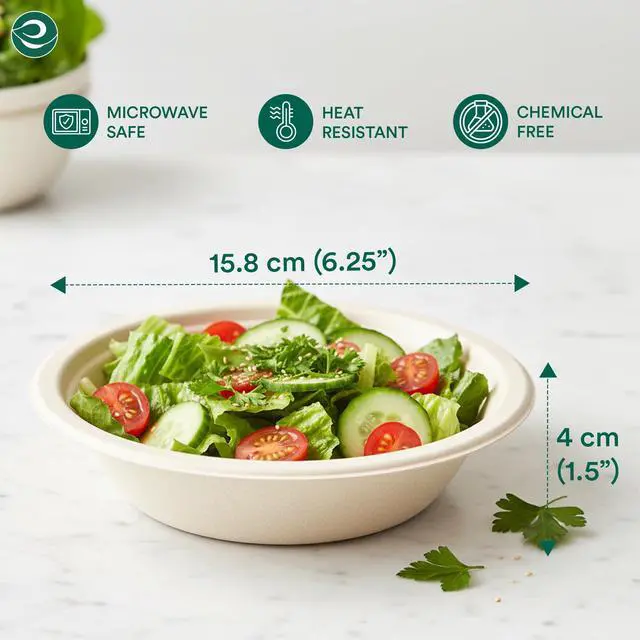 Alt view image 2 of 7 - Disposable Paper Bowls 12 oz, 50 Pack Compostable Sugarcane Bagasse Bowls, Heavy Duty & Microwave Safe, Biodegradable Large Bowls For Serving Soup, Salad, Snacks Natural Brown