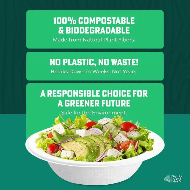 Alt view image 2 of 7 - 12 oz Heavy Duty Paper Bowls | 100% Compostable & Biodegradable | Natural Sugarcane Bagasse & Bamboo Pulp | Leak-Resistant & Sturdy | Microwave & Freezer Safe | PFAS-Free | 80-Pack | Palm Naki