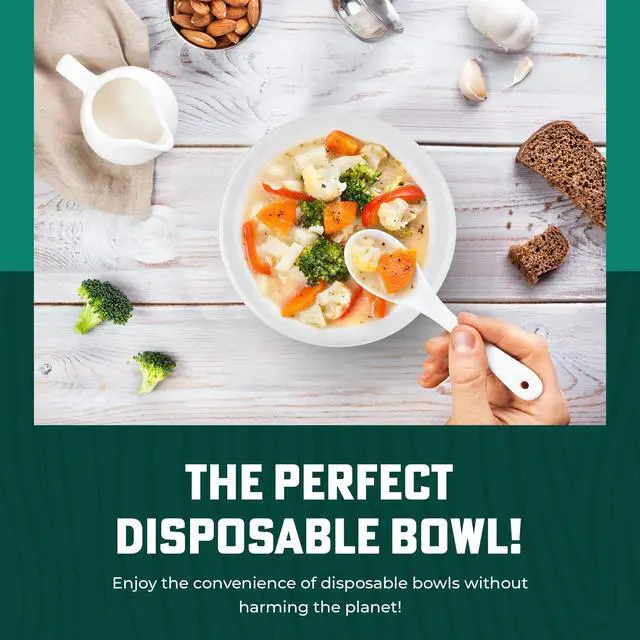 Alt view image 5 of 7 - 12 oz Heavy Duty Paper Bowls | 100% Compostable & Biodegradable | Natural Sugarcane Bagasse & Bamboo Pulp | Leak-Resistant & Sturdy | Microwave & Freezer Safe | PFAS-Free | 80-Pack | Palm Naki