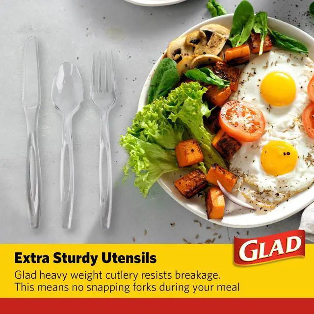 Alt view image 3 of 7 - Clear Disposable Cutlery Set with Heavy Duty Plastic Forks, Knives, and Spoons, Reusable Dishwasher Safe Plastic Utensils for Parties and Everyday Use, 240 Count