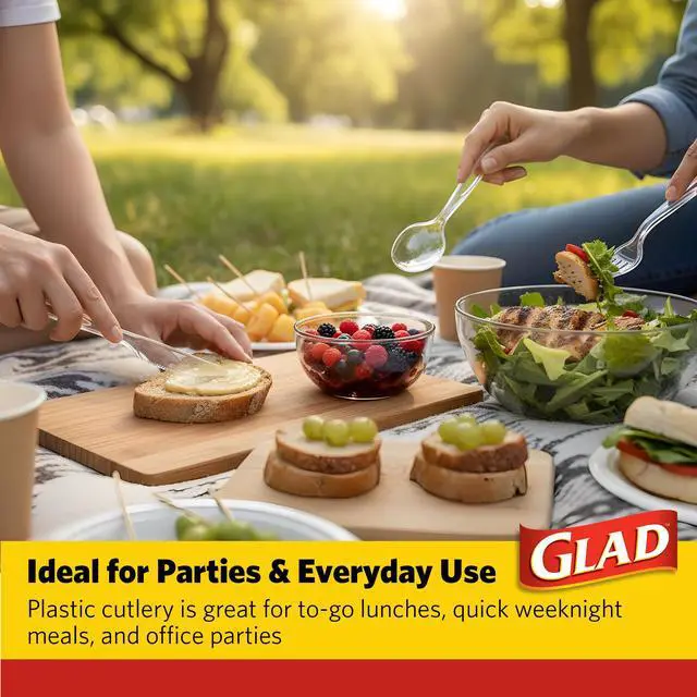 Alt view image 4 of 7 - Clear Disposable Cutlery Set with Heavy Duty Plastic Forks, Knives, and Spoons, Reusable Dishwasher Safe Plastic Utensils for Parties and Everyday Use, 240 Count