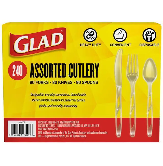 Alt view image 6 of 7 - Clear Disposable Cutlery Set with Heavy Duty Plastic Forks, Knives, and Spoons, Reusable Dishwasher Safe Plastic Utensils for Parties and Everyday Use, 240 Count