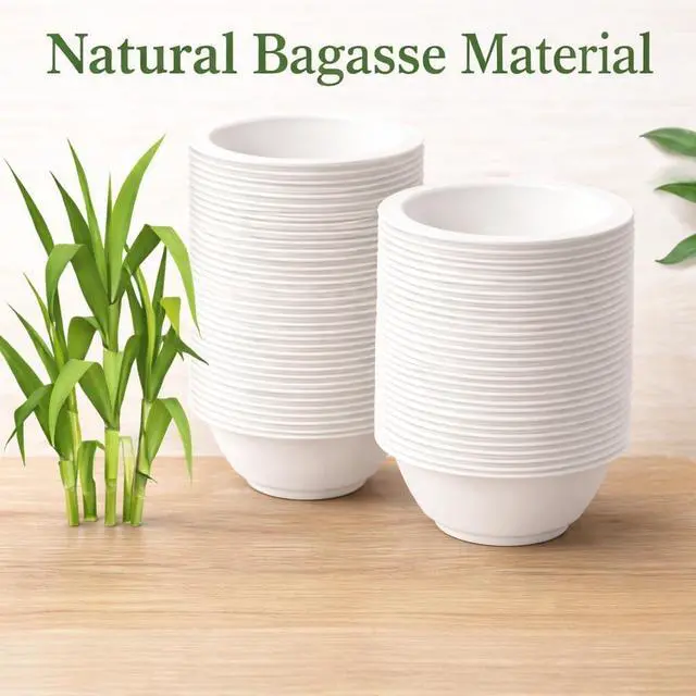 Alt view image 3 of 7 - 8oz Compostable Paper Bowls Heavy-Duty Disposable Bagasse Bowls, Biodegradable & Eco-Friendly, Microwave Safe, Heat Resistant for Soup, Salad, Ice Cream, Snacks, Desserts, Hot & Cold Foods 60 count