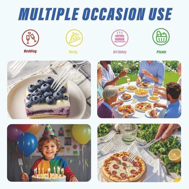 Alt view image 6 of 7 - 120 Count Heavy Duty Plastic Silverware, Disposable Clear Plastic Utensils Set, 50 Forks, 50 Spoons, 20 Knives, BPA-Free, Heat Resistant; Cutlery Set for Party