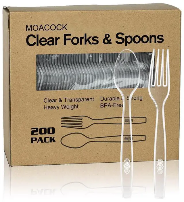 Main image of 200 Count Plastic Silverware, Heavy Weight Plastic Forks Spoons Disposable Utensils Cutlery Set for Wedding Party Supplies Everyday Use