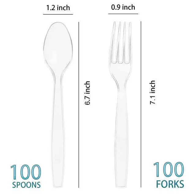 Alt view image 2 of 7 - 200 Count Plastic Silverware, Heavy Weight Plastic Forks Spoons Disposable Utensils Cutlery Set for Wedding Party Supplies Everyday Use