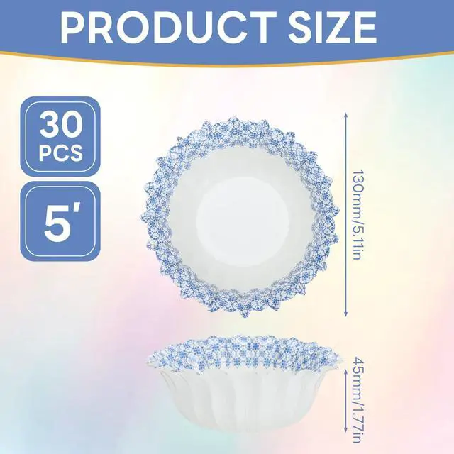 Alt view image 2 of 6 - 30 Pack Small Paper Bowls, 8oz Heavy-Duty Disposable Bowls, Heat Resistant Biodegradable Soup Bowls for Ice Cream,Salad,Soup,Snack,Dessert,Pasta,Hot or Cold Use