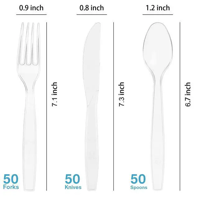Alt view image 2 of 7 - 150 Pcs Clear Plastic Silverware, Heavy Weight Plastic Forks Spoons Knives Disposable Utensils Cutlery Set for Wedding Party Supplies Everyday Use