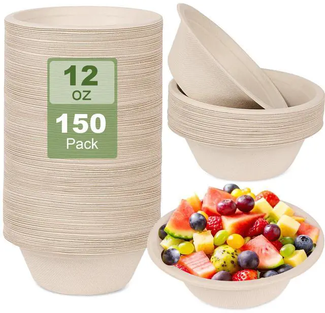 Main image of 150 Pack Paper Bowls Disposable 12 OZ - Heavy-Duty 100% Compostable Eco-Friendly Biodegradable Soup Bowls, Heat Resistant Bagasse Bowls with Box, Suitable for Salad, Dessert, Milk, Cereals