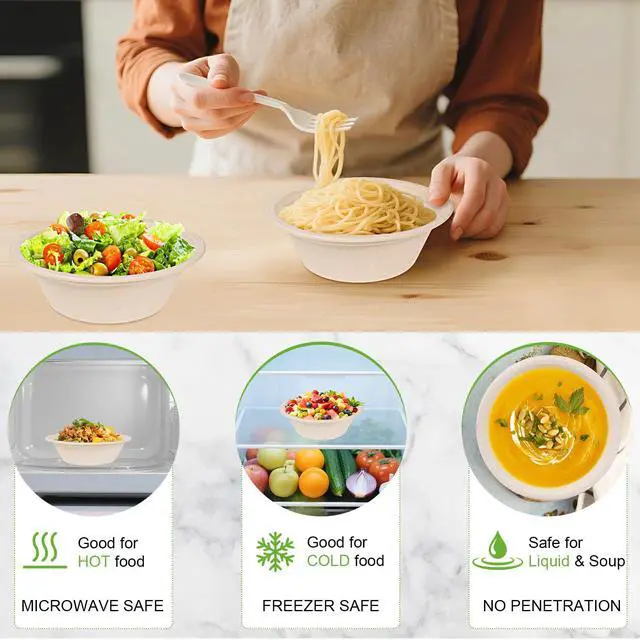 Alt view image 3 of 7 - 150 Pack Paper Bowls Disposable 12 OZ - Heavy-Duty 100% Compostable Eco-Friendly Biodegradable Soup Bowls, Heat Resistant Bagasse Bowls with Box, Suitable for Salad, Dessert, Milk, Cereals