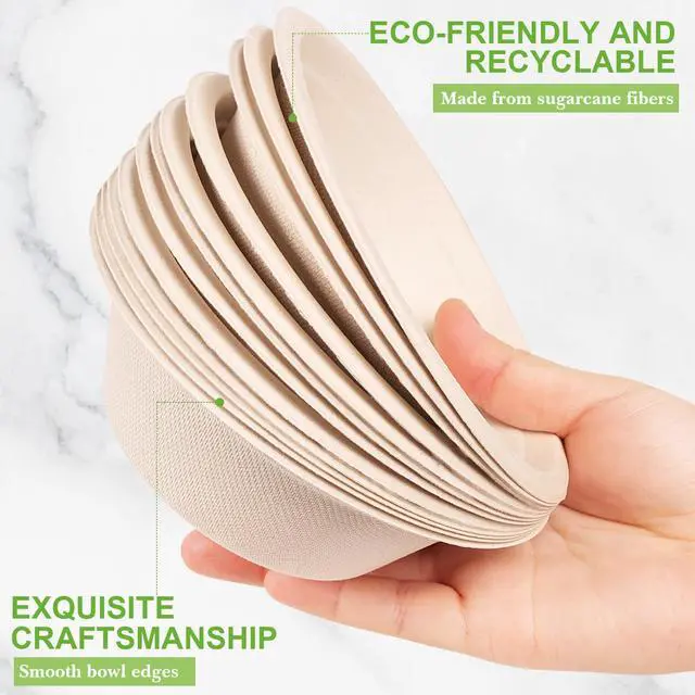 Alt view image 6 of 7 - 150 Pack Paper Bowls Disposable 12 OZ - Heavy-Duty 100% Compostable Eco-Friendly Biodegradable Soup Bowls, Heat Resistant Bagasse Bowls with Box, Suitable for Salad, Dessert, Milk, Cereals