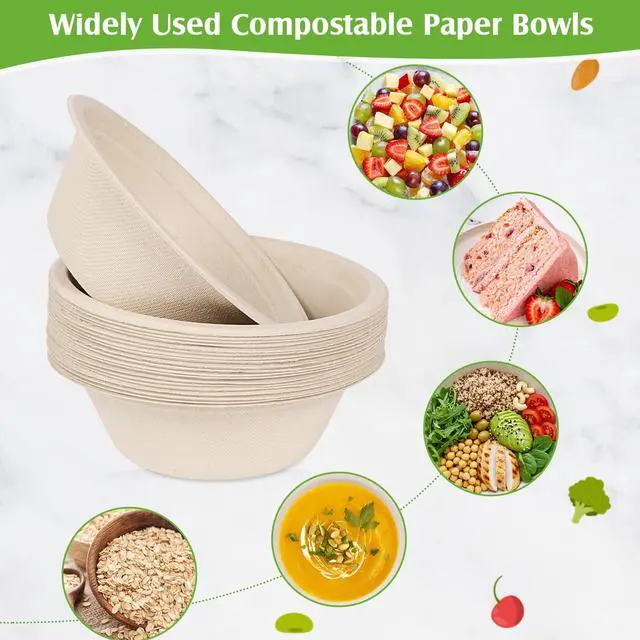 Alt view image 5 of 7 - 150 Pack Paper Bowls Disposable 12 OZ - Heavy-Duty 100% Compostable Eco-Friendly Biodegradable Soup Bowls, Heat Resistant Bagasse Bowls with Box, Suitable for Salad, Dessert, Milk, Cereals