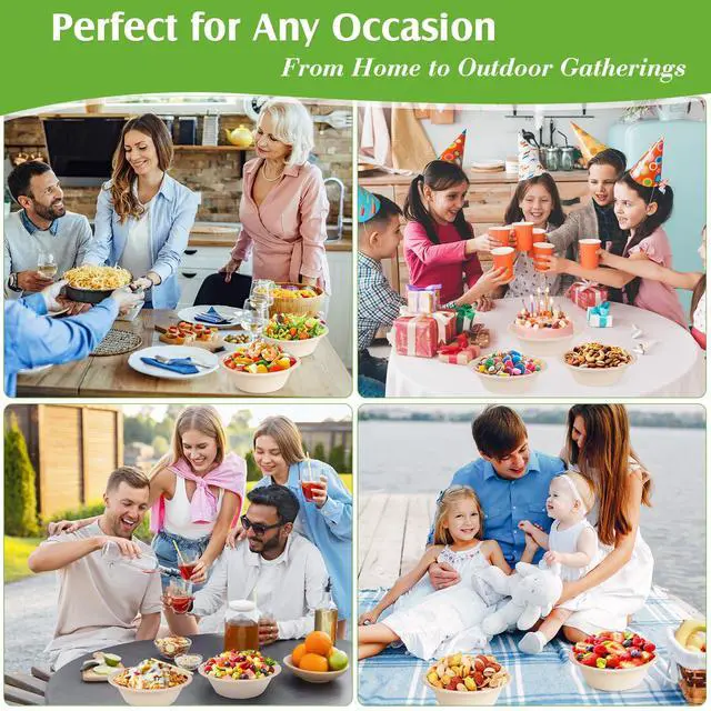 Alt view image 7 of 7 - 150 Pack Paper Bowls Disposable 12 OZ - Heavy-Duty 100% Compostable Eco-Friendly Biodegradable Soup Bowls, Heat Resistant Bagasse Bowls with Box, Suitable for Salad, Dessert, Milk, Cereals