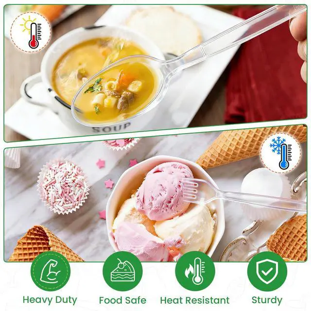 Alt view image 4 of 7 - 200 Count Plastic Silverware Heavy Duty,Clear Plastic Forks and Spoons, 100 Spoons & 100 Forks,BPA-Free,Heat Resistant Disposable Cutlery Utensil Set for Catering & Events, Daily Use