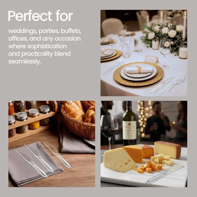 Alt view image 5 of 7 - Disposable Cutlery Set 100 Pieces Knives, Heavy Duty Plastic Silverware, BPA-Free Food-Grade Materials, Heat-Resistant, Reusable Utensils for Parties, Catering, BBQs, and Everyday Use, Clear