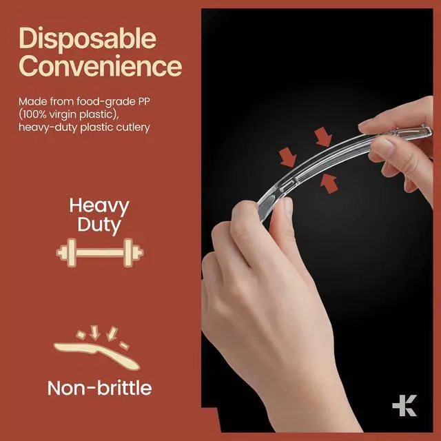 Alt view image 6 of 7 - Disposable Cutlery Set 100 Pieces Knives, Heavy Duty Plastic Silverware, BPA-Free Food-Grade Materials, Heat-Resistant, Reusable Utensils for Parties, Catering, BBQs, and Everyday Use, Clear