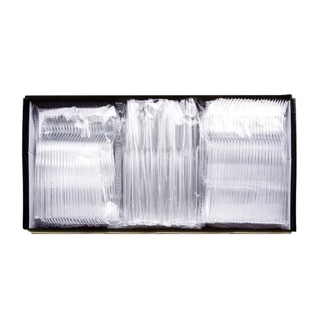 Alt view image 4 of 7 - Medium Weight Plastic Cutlery Combo Set, Includes Knives/Forks/Spoons, 300 Pieces/100 Place Settings, Clear