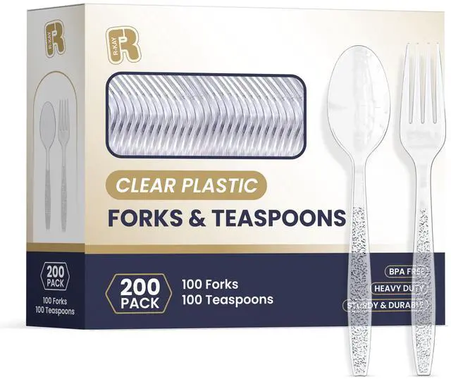 Main image of 200 Count Plastic Silverware Heavy Duty - Clear Plastic Forks And Spoons Set - BPA Free Plastic Utensils Set - Heat Resistance Cutlery For All Occasions