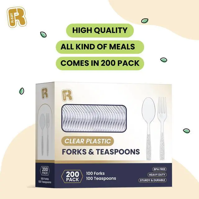 Alt view image 6 of 7 - 200 Count Plastic Silverware Heavy Duty - Clear Plastic Forks And Spoons Set - BPA Free Plastic Utensils Set - Heat Resistance Cutlery For All Occasions