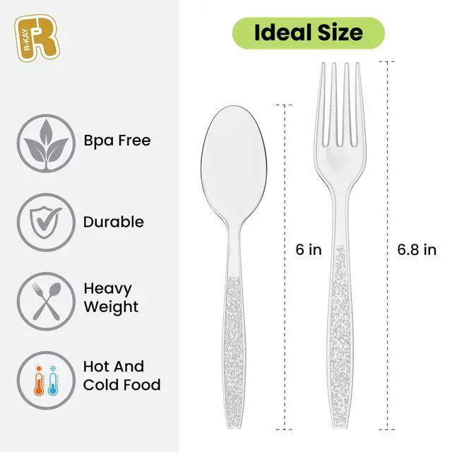 Alt view image 7 of 7 - 200 Count Plastic Silverware Heavy Duty - Clear Plastic Forks And Spoons Set - BPA Free Plastic Utensils Set - Heat Resistance Cutlery For All Occasions