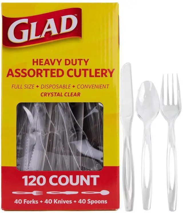 Main image of Clear Disposable Cutlery Set with Heavy Duty Plastic Forks, Knives, and Spoons, Reusable Dishwasher Safe Plastic Utensils for Parties and Everyday Use, 120 Count