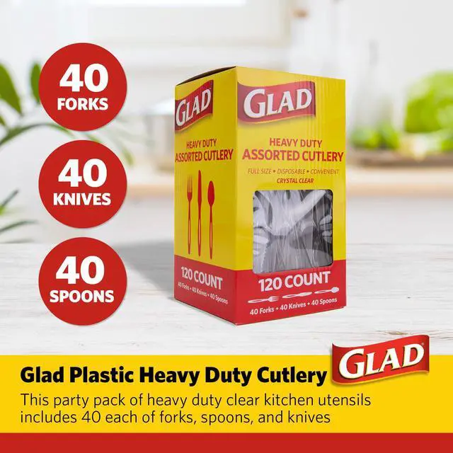 Alt view image 2 of 6 - Clear Disposable Cutlery Set with Heavy Duty Plastic Forks, Knives, and Spoons, Reusable Dishwasher Safe Plastic Utensils for Parties and Everyday Use, 120 Count
