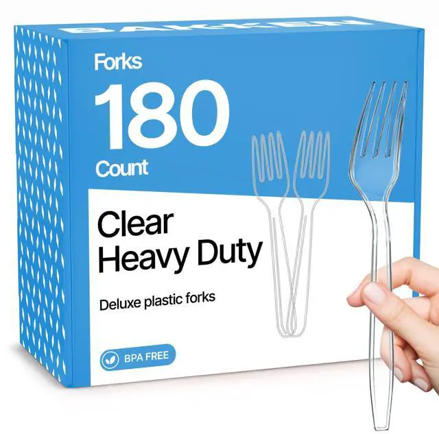 Main image of Disposable Cutlery Set 180 Pieces Forks, Heavy Duty Plastic Silverware, BPA-Free Food-Grade Materials, Heat-Resistant, Reusable Utensils for Parties, Catering, BBQs, and Everyday Use, Clear
