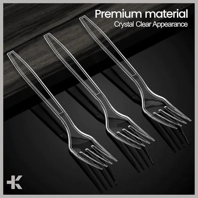 Alt view image 4 of 7 - Disposable Cutlery Set 180 Pieces Forks, Heavy Duty Plastic Silverware, BPA-Free Food-Grade Materials, Heat-Resistant, Reusable Utensils for Parties, Catering, BBQs, and Everyday Use, Clear