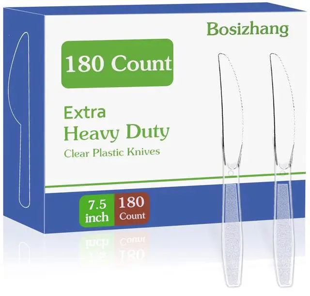 Main image of 180 Count Extra Plastic Knives Heavy Duty 7.5" Disposable Clear Plastic Knives Bulk, Heat Resistant & BPA-Free, Plastic Cutlery Set for Party, Events and Daily Use