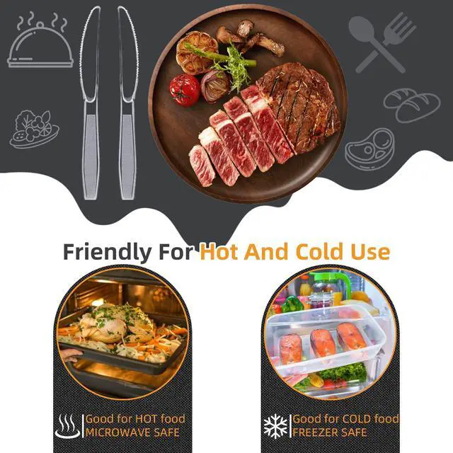 Alt view image 4 of 7 - 180 Count Extra Plastic Knives Heavy Duty 7.5" Disposable Clear Plastic Knives Bulk, Heat Resistant & BPA-Free, Plastic Cutlery Set for Party, Events and Daily Use