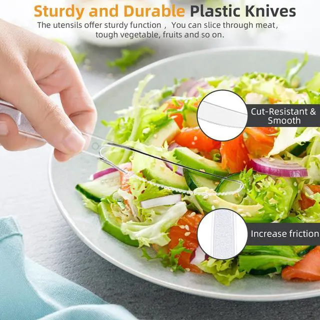 Alt view image 3 of 7 - 180 Count Extra Plastic Knives Heavy Duty 7.5" Disposable Clear Plastic Knives Bulk, Heat Resistant & BPA-Free, Plastic Cutlery Set for Party, Events and Daily Use