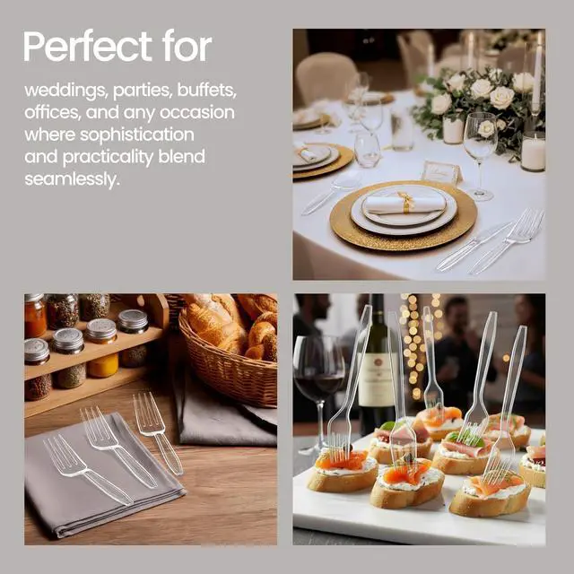 Alt view image 5 of 7 - Disposable Cutlery Set 100 Pieces Forks, Heavy Duty Plastic Silverware, BPA-Free Food-Grade Materials, Heat-Resistant, Reusable Utensils for Parties, Catering, BBQs, and Everyday Use, Clear