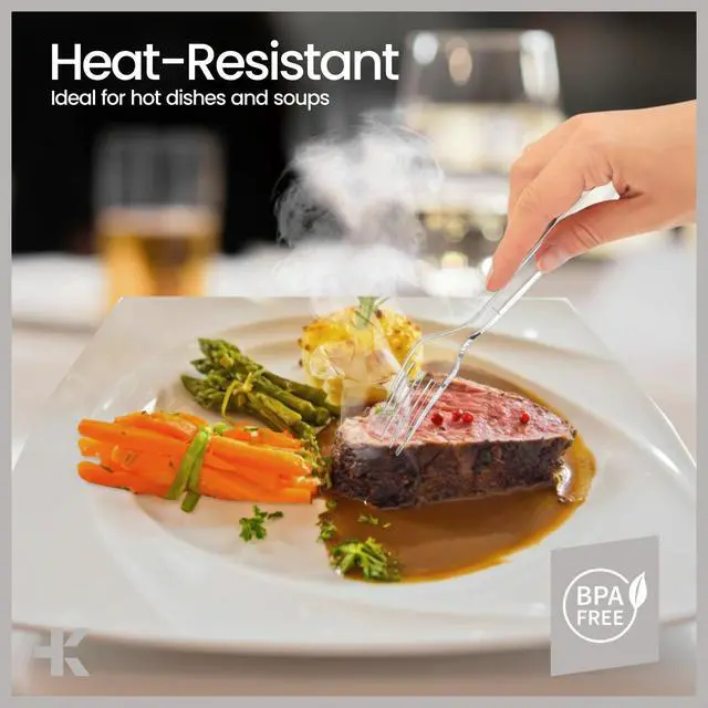 Alt view image 7 of 7 - Disposable Cutlery Set 100 Pieces Forks, Heavy Duty Plastic Silverware, BPA-Free Food-Grade Materials, Heat-Resistant, Reusable Utensils for Parties, Catering, BBQs, and Everyday Use, Clear