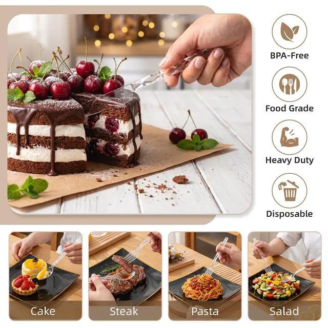 Alt view image 3 of 7 - 150PCS Clear Plastic Silverware, Clear Utensil Disposable, Heavy Duty Plastic Cutlery Set of 50 Forks, 50 Spoons, 50 Knives for Wedding, Party, Gathering, Daily Use