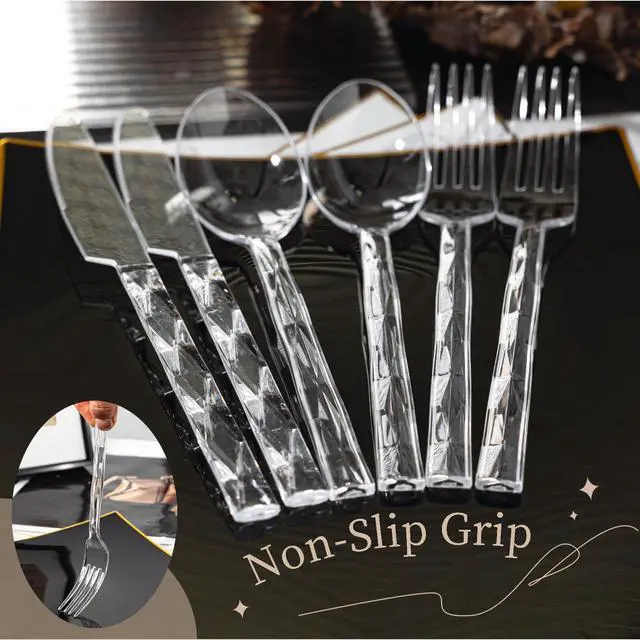 Alt view image 4 of 7 - 150PCS Clear Plastic Silverware, Clear Utensil Disposable, Heavy Duty Plastic Cutlery Set of 50 Forks, 50 Spoons, 50 Knives for Wedding, Party, Gathering, Daily Use