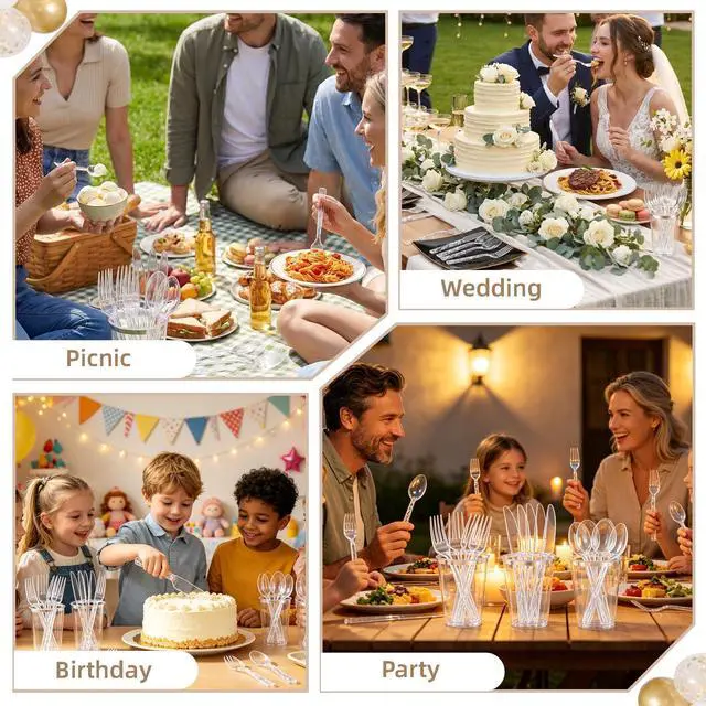Alt view image 7 of 7 - 150PCS Clear Plastic Silverware, Clear Utensil Disposable, Heavy Duty Plastic Cutlery Set of 50 Forks, 50 Spoons, 50 Knives for Wedding, Party, Gathering, Daily Use