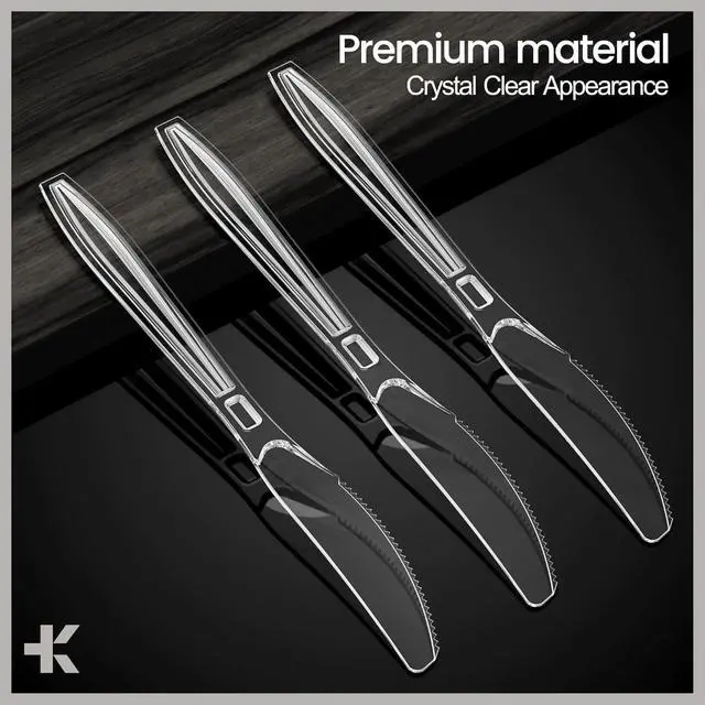 Alt view image 4 of 7 - Disposable Cutlery Set 100 Pieces Knives, Heavy Duty Plastic Silverware, BPA-Free Food-Grade Materials, Heat-Resistant, Reusable Utensils for Parties, Catering, BBQs, and Everyday Use, Clear