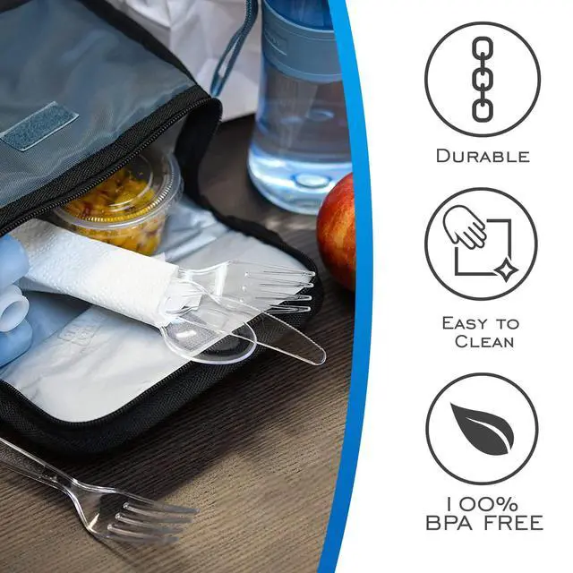 Alt view image 2 of 7 - Clear Disposable Plastic Cutlery Set - 96 Piece Assorted: 32 Forks, 32 Knives, 32 Spoons | Heavy-Duty, BPA-Free, Reusable | Clear Plastic Fork and Knife Set