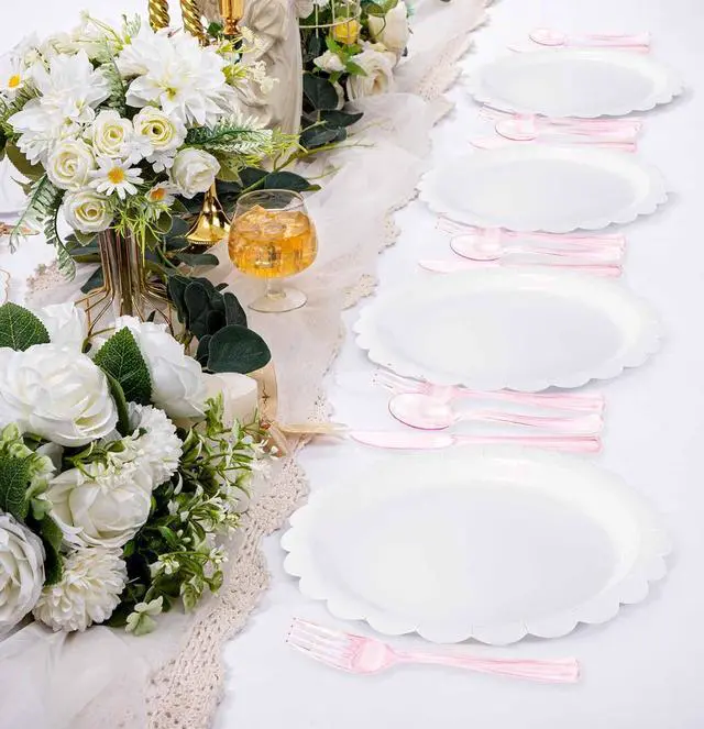 Alt view image 6 of 7 - 75 Pack Light Pink Clear Plastic Cutlery Heavy Duty Clear Pink Plastic Knives Forks and Spoons Disposable Silverware Set for 25 Guest Camping Birthday Baby Shower Party Utensil Set