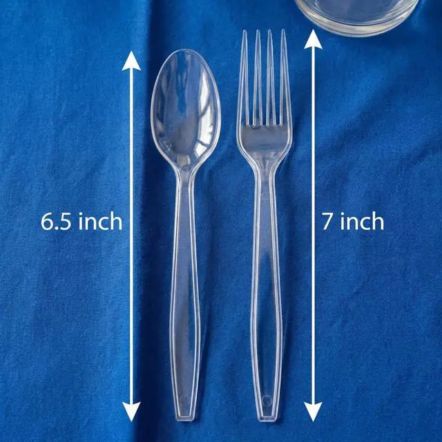 Alt view image 5 of 7 - Plastic Utensils Bulk Heavy Duty Disposable Silverware Set Forks Spoons Clear Cutlery BPA Free Food Grade Durable for Outdoor Picnic BBQ Lunch Box Office Meal Prep Travel Kit Essentials x100