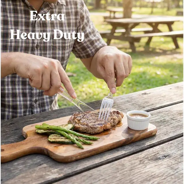 Alt view image 4 of 7 - Plastic Utensils Bulk Heavy Duty Disposable Silverware Set Forks Spoons Clear Cutlery BPA Free Food Grade Durable for Outdoor Picnic BBQ Lunch Box Office Meal Prep Travel Kit Essentials x100