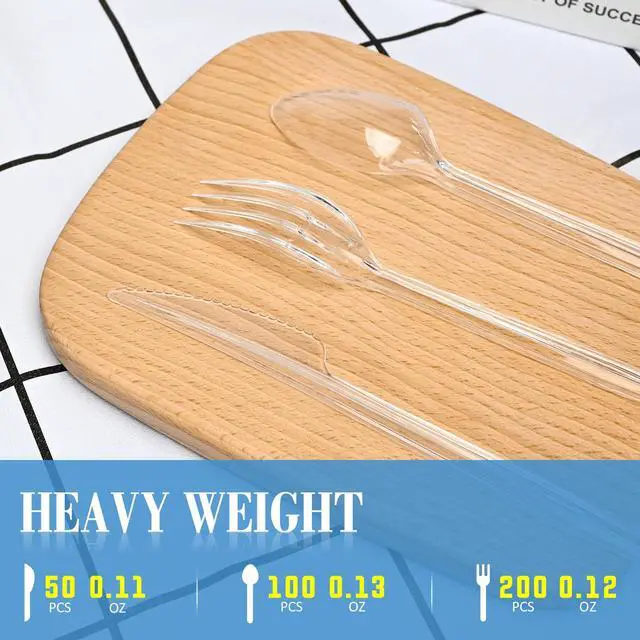 Alt view image 3 of 7 - 350 Count Heavy Duty Disposable Silverware, BPA-Free Plastic Cutlery Set - 200 Forks, 100 Spoons, 50 Knives for Parties, Weddings, Catering & Daily Use