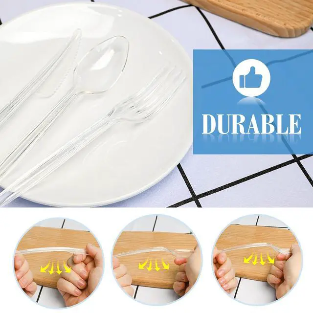 Alt view image 4 of 7 - 350 Count Heavy Duty Disposable Silverware, BPA-Free Plastic Cutlery Set - 200 Forks, 100 Spoons, 50 Knives for Parties, Weddings, Catering & Daily Use
