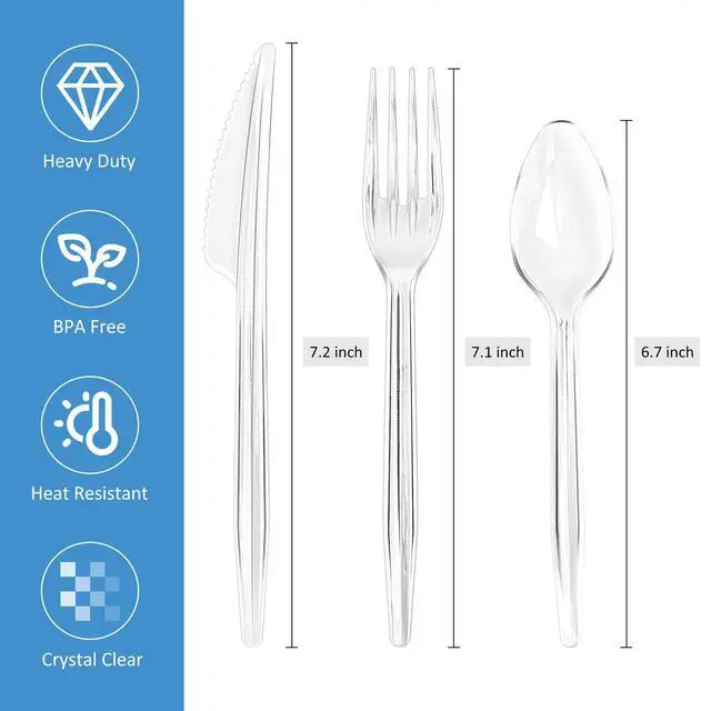 Alt view image 2 of 7 - 350 Count Heavy Duty Disposable Silverware, BPA-Free Plastic Cutlery Set - 200 Forks, 100 Spoons, 50 Knives for Parties, Weddings, Catering & Daily Use