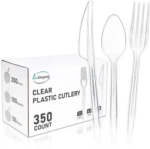 Main image of 350 Count Heavy Duty Disposable Silverware, BPA-Free Plastic Cutlery Set - 200 Forks, 100 Spoons, 50 Knives for Parties, Weddings, Catering & Daily Use