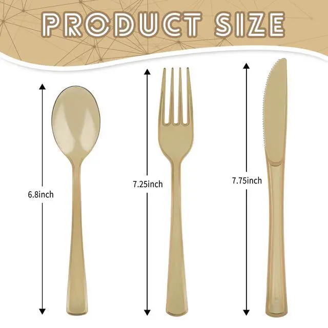 Alt view image 2 of 7 - 150 Pack Plastic Silverware,Disposable Cutlery Set Heavy Duty Utensil Sets 50 Forks 50 Knives 50 Spoons for Brithday, Wedding,Home School Party Picnics Restaurant Outdoor Events (Coffee Clear)