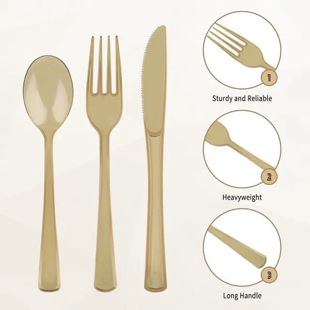 Alt view image 3 of 7 - 150 Pack Plastic Silverware,Disposable Cutlery Set Heavy Duty Utensil Sets 50 Forks 50 Knives 50 Spoons for Brithday, Wedding,Home School Party Picnics Restaurant Outdoor Events (Coffee Clear)