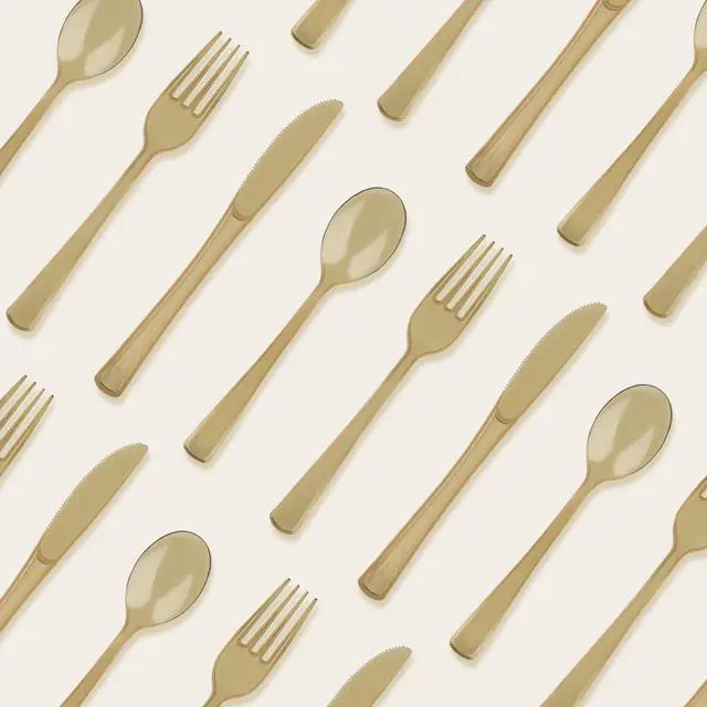 Alt view image 4 of 7 - 150 Pack Plastic Silverware,Disposable Cutlery Set Heavy Duty Utensil Sets 50 Forks 50 Knives 50 Spoons for Brithday, Wedding,Home School Party Picnics Restaurant Outdoor Events (Coffee Clear)