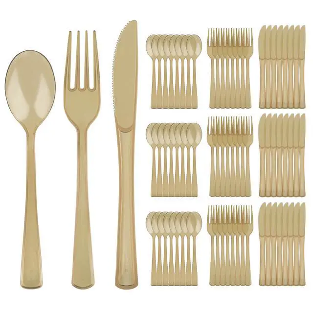 Alt view image 7 of 7 - 150 Pack Plastic Silverware,Disposable Cutlery Set Heavy Duty Utensil Sets 50 Forks 50 Knives 50 Spoons for Brithday, Wedding,Home School Party Picnics Restaurant Outdoor Events (Coffee Clear)